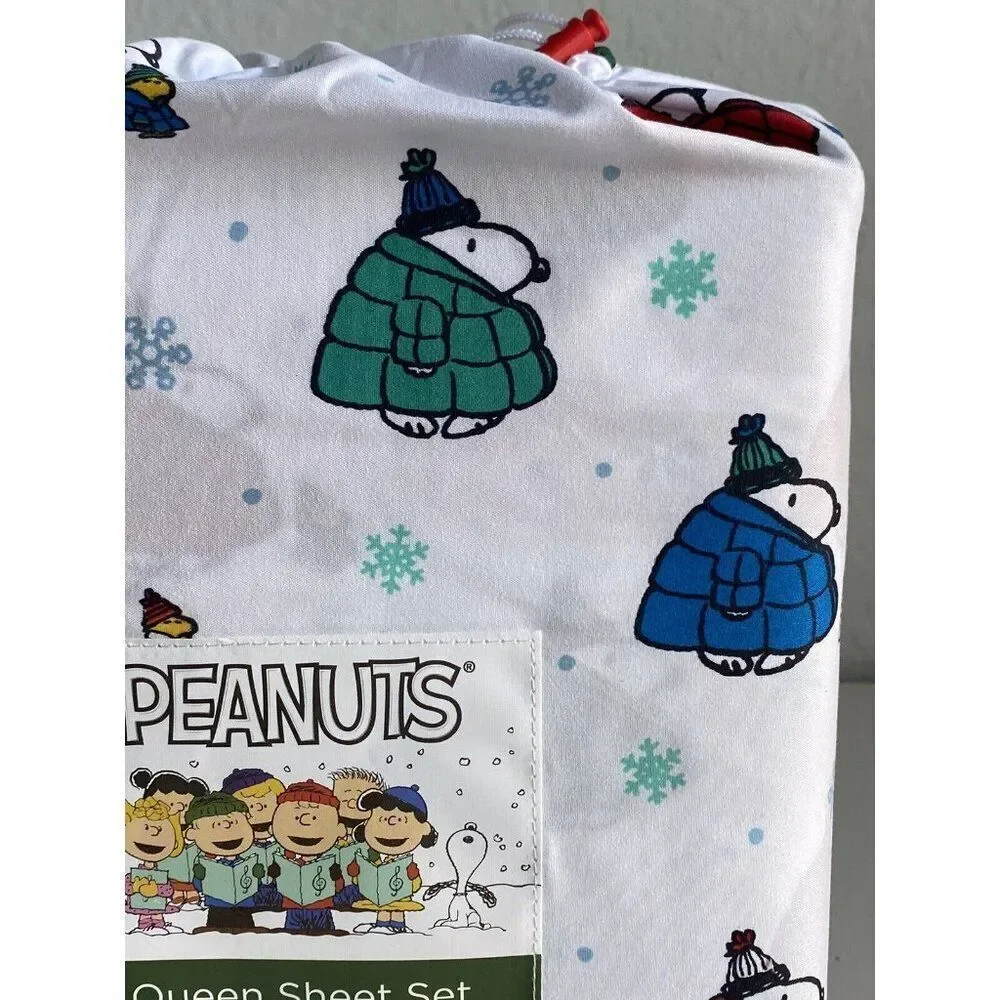 Peanuts Snoopy Puffy Puffer Coat Jacket Sheet Set QUEEN SIZE Multicolor Soft NEW